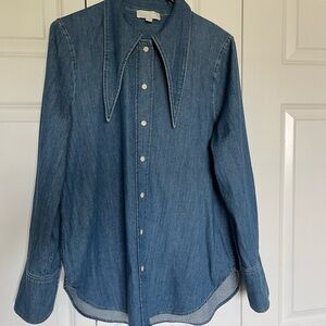 COS Tie neck dagger collar Denim Shirt